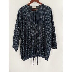 Vintage Oscar De La Renta Front Tie Blouse MEDIUM Black Shimmering Blue Stars